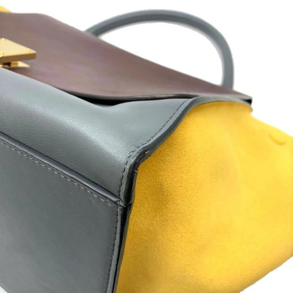 CELINE Trapeze Handbag Gray Dark Brown Yellow Leather Suede strap Shoulder bag - Picture 4 of 11